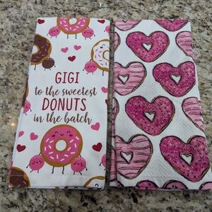 Valentine's hearts Gigi sweetest donuts batch cotton Kitchen towels red pink